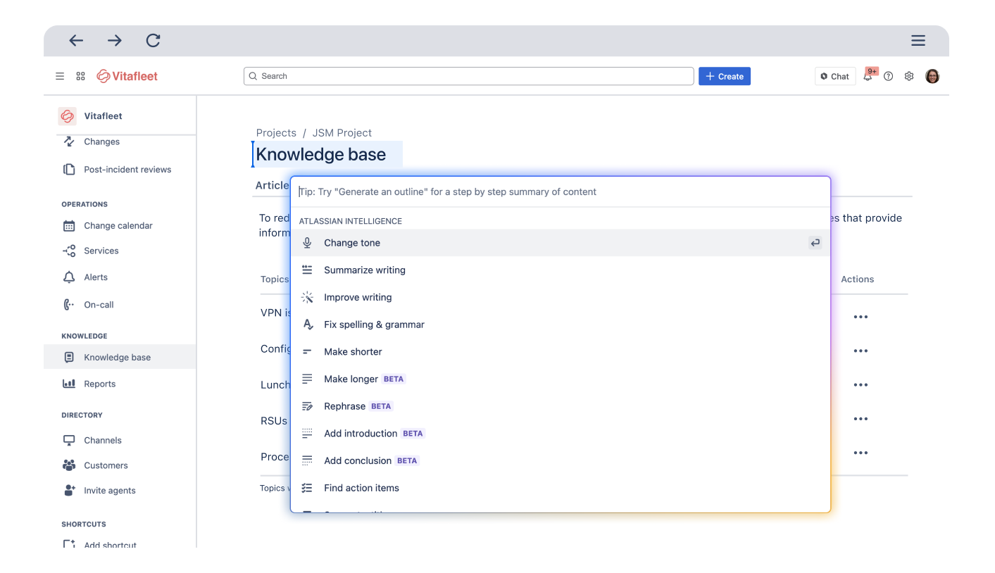 Atlassian Intelligence for improved support