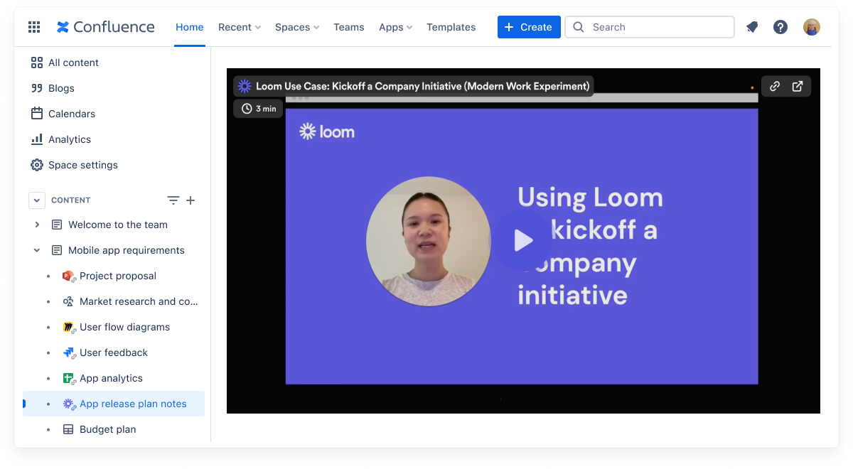 Loom integration into Confluence screenshot.