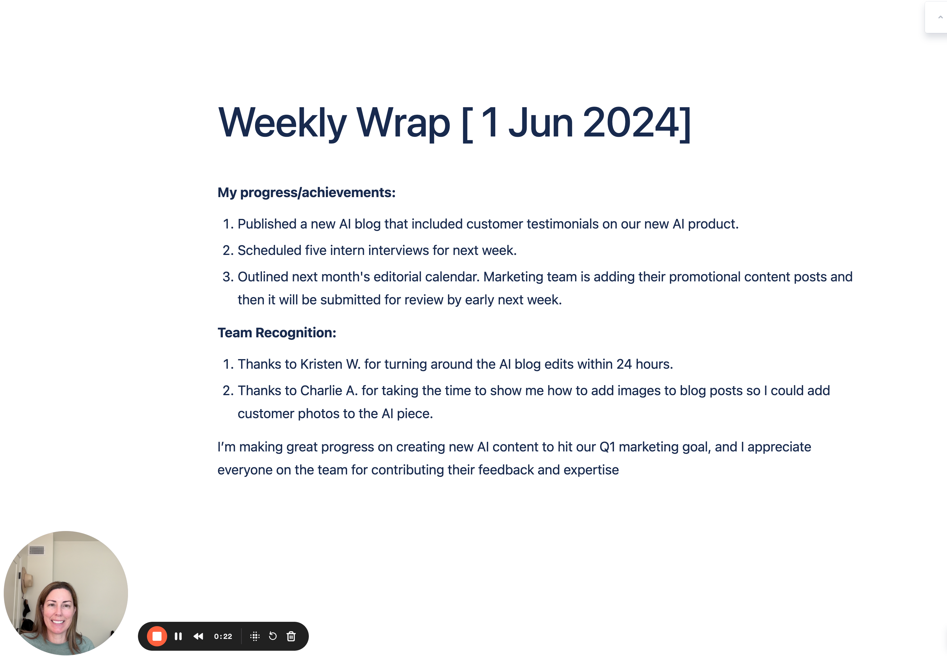 Screenshot di Weekly Wrap