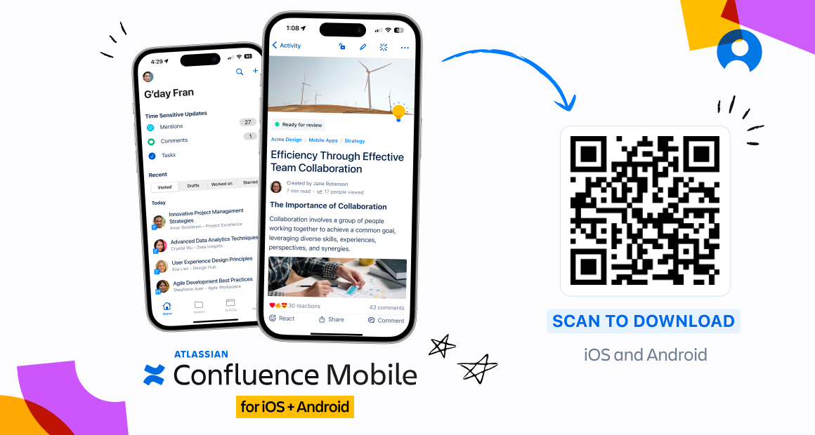 Confluence Mobile ad with QR code to scan.