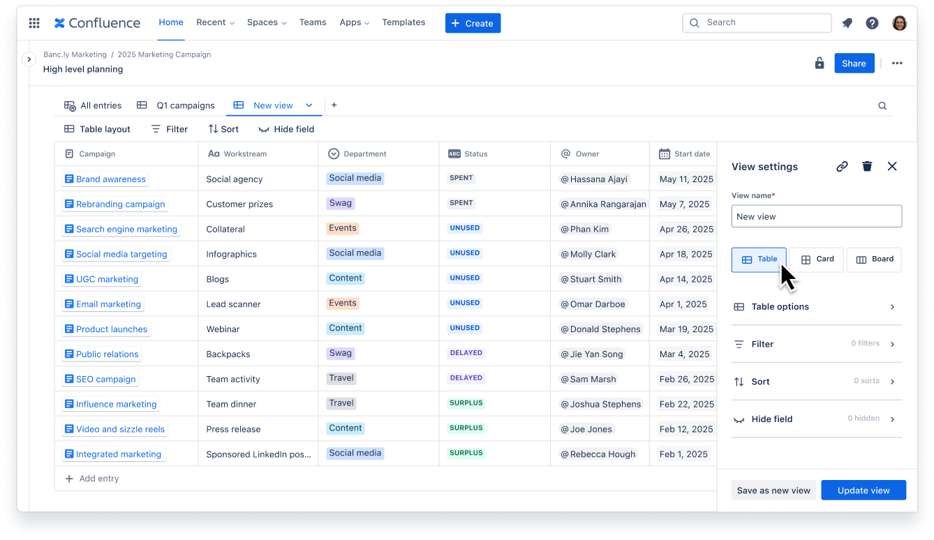 Confluence Databases screenshot