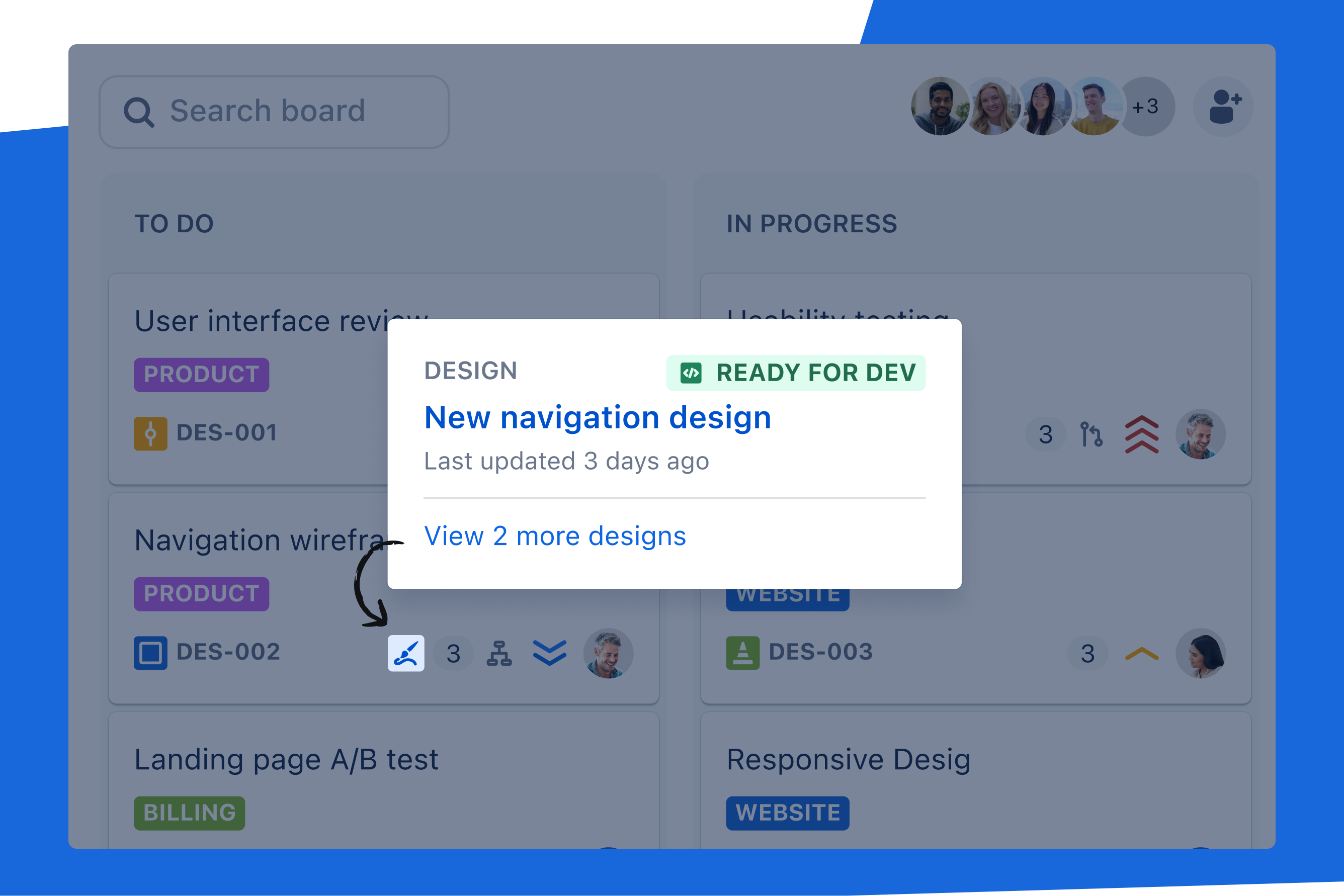 Kanban project planning board with a “To Do” and “In Progress” column containing marketing-related tasks.