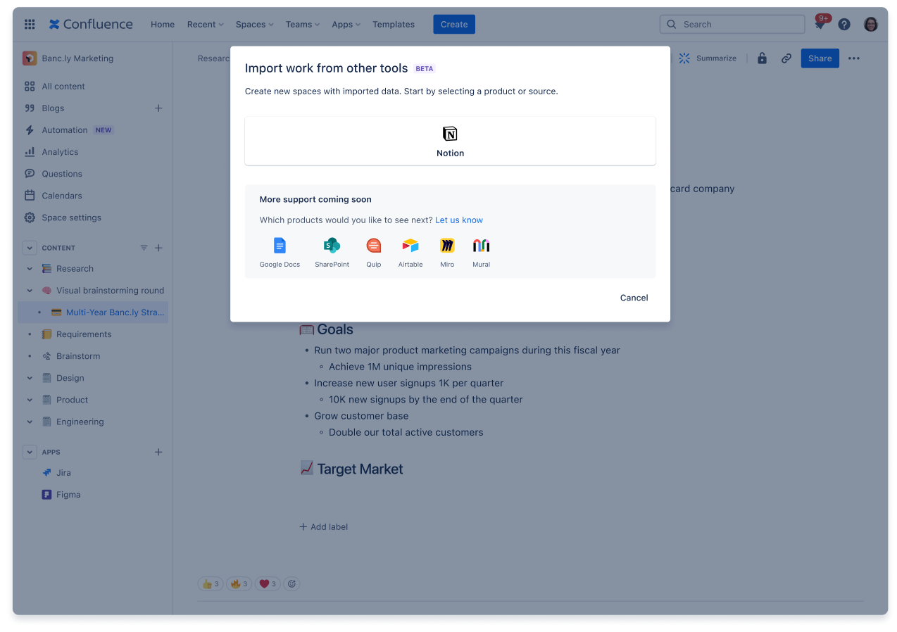 Confluence databases screenshot.