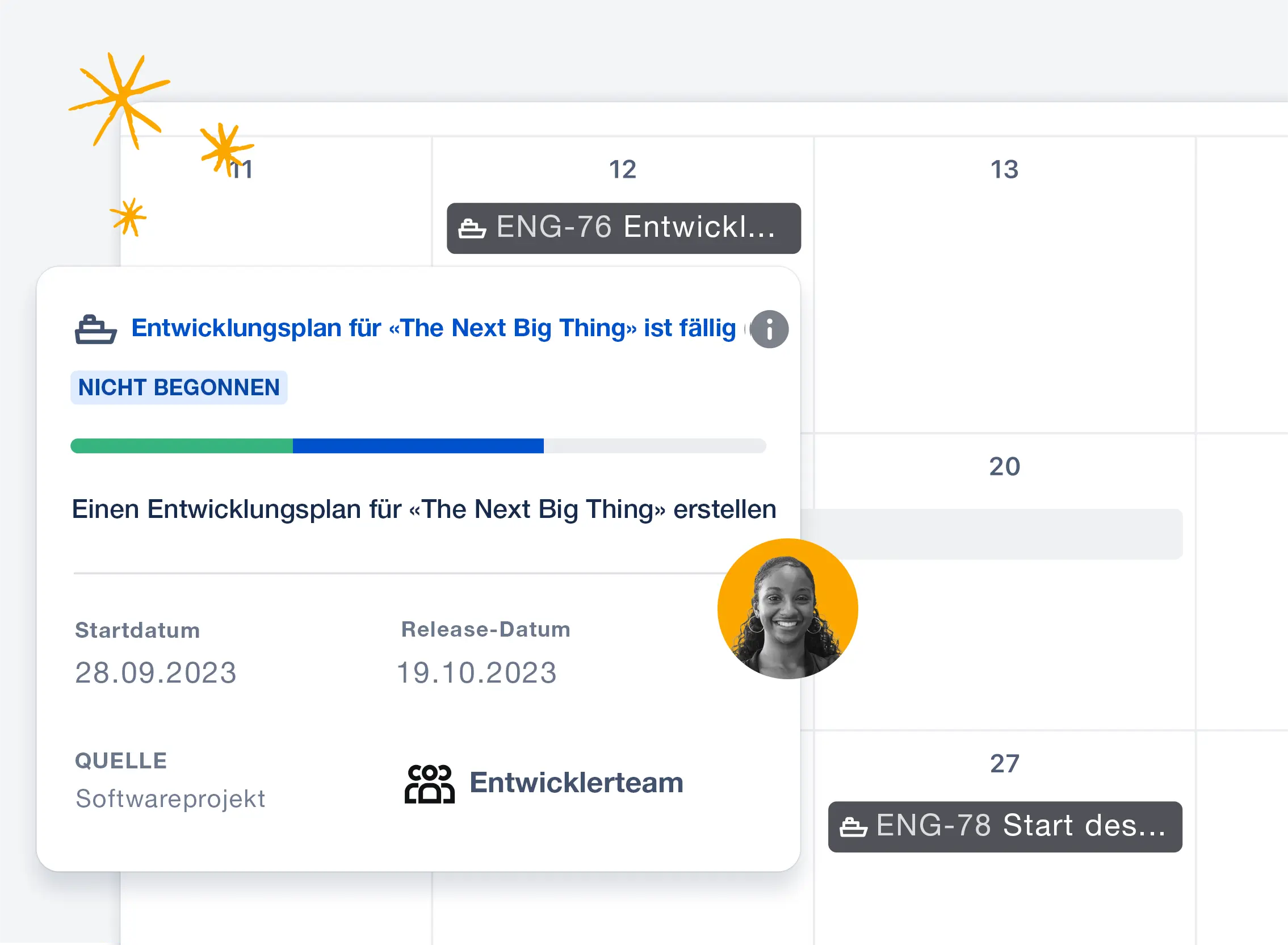 Bild des Jira-Boards mit den Spalten der zu erledigenden und in Bearbeitung befindlichen Tasks