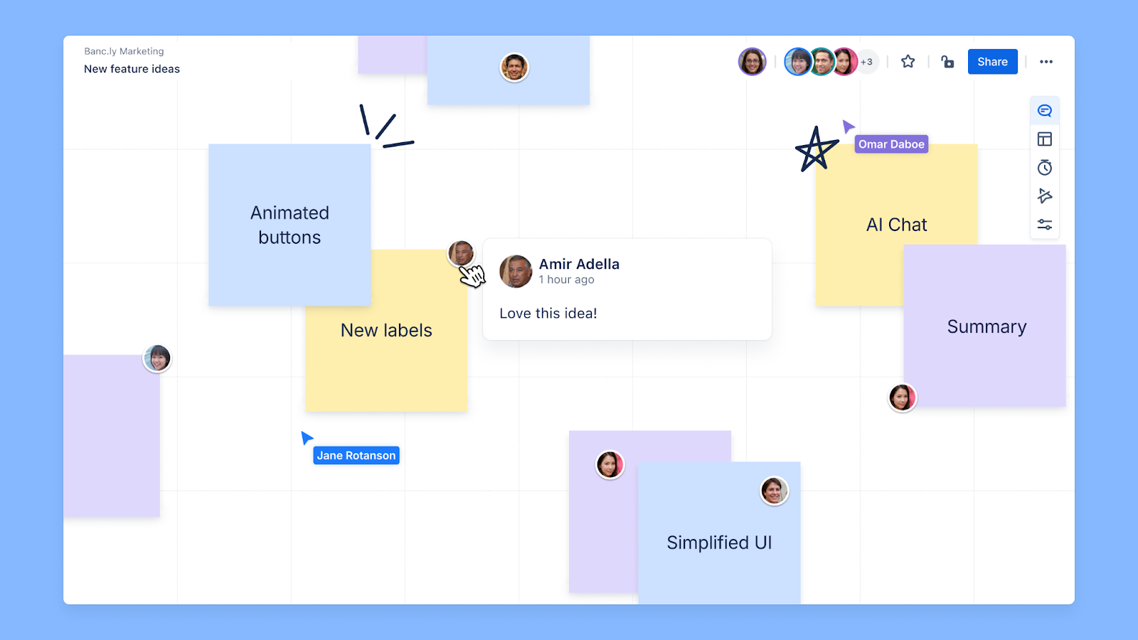 Confluence whiteboards comments and mentions features example.