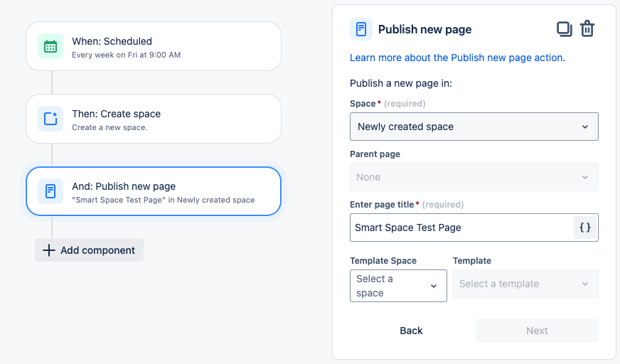 Publish new page menu.