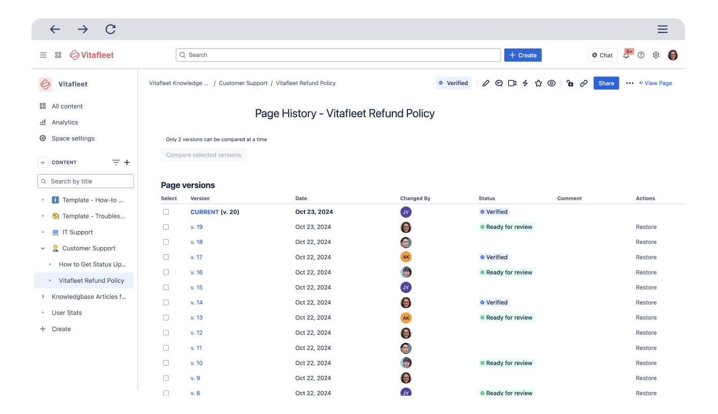 Version history and archiving