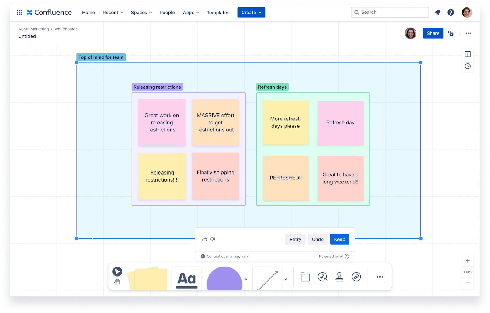 organize stickies in confluence