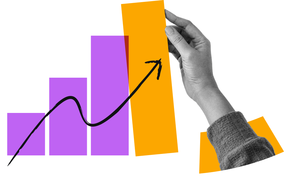 Illustration of a hand pointing to a bar chart